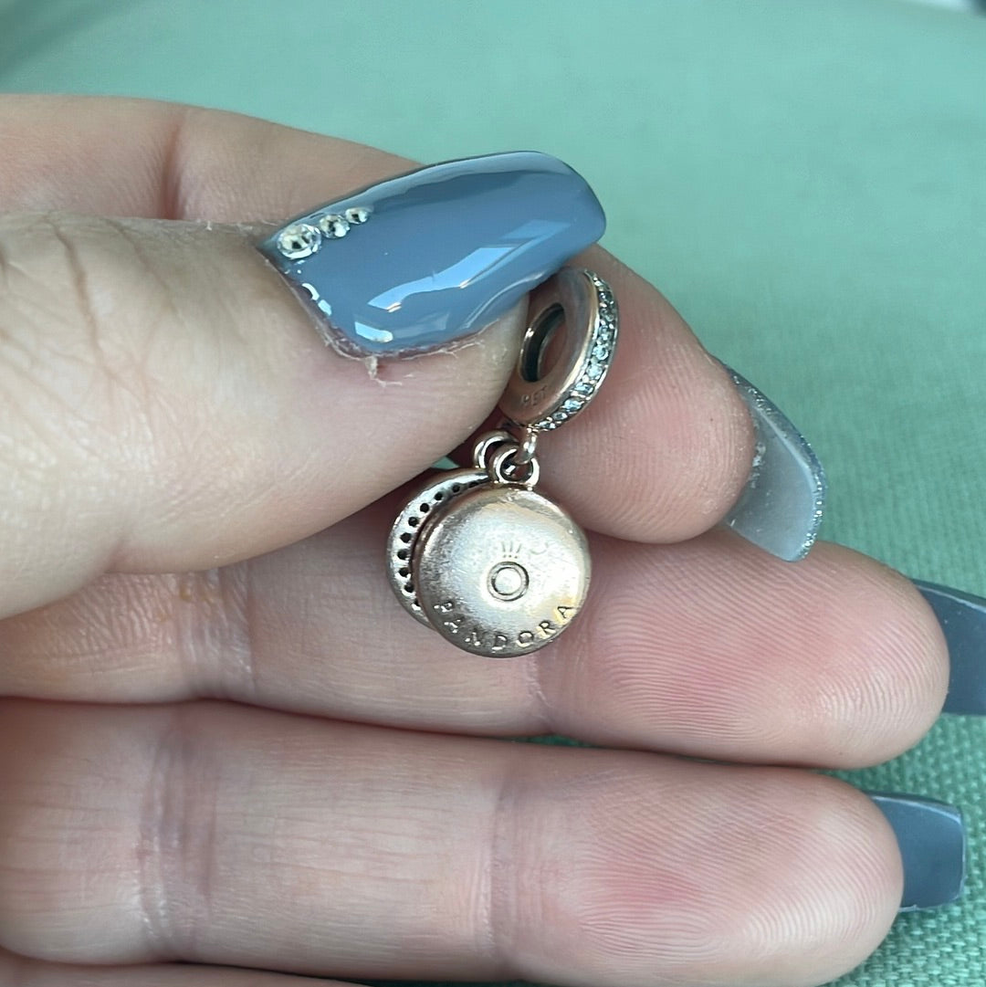 Genuine Pandora Rose Gold Blue Pave Sparkling Circle Dangle Pendant Charm