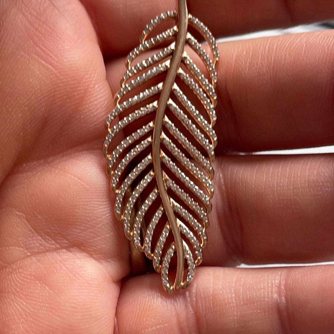 Genuine Pandora Rose Gold Pave Dazzling Dangling Feather Leaf Pendant