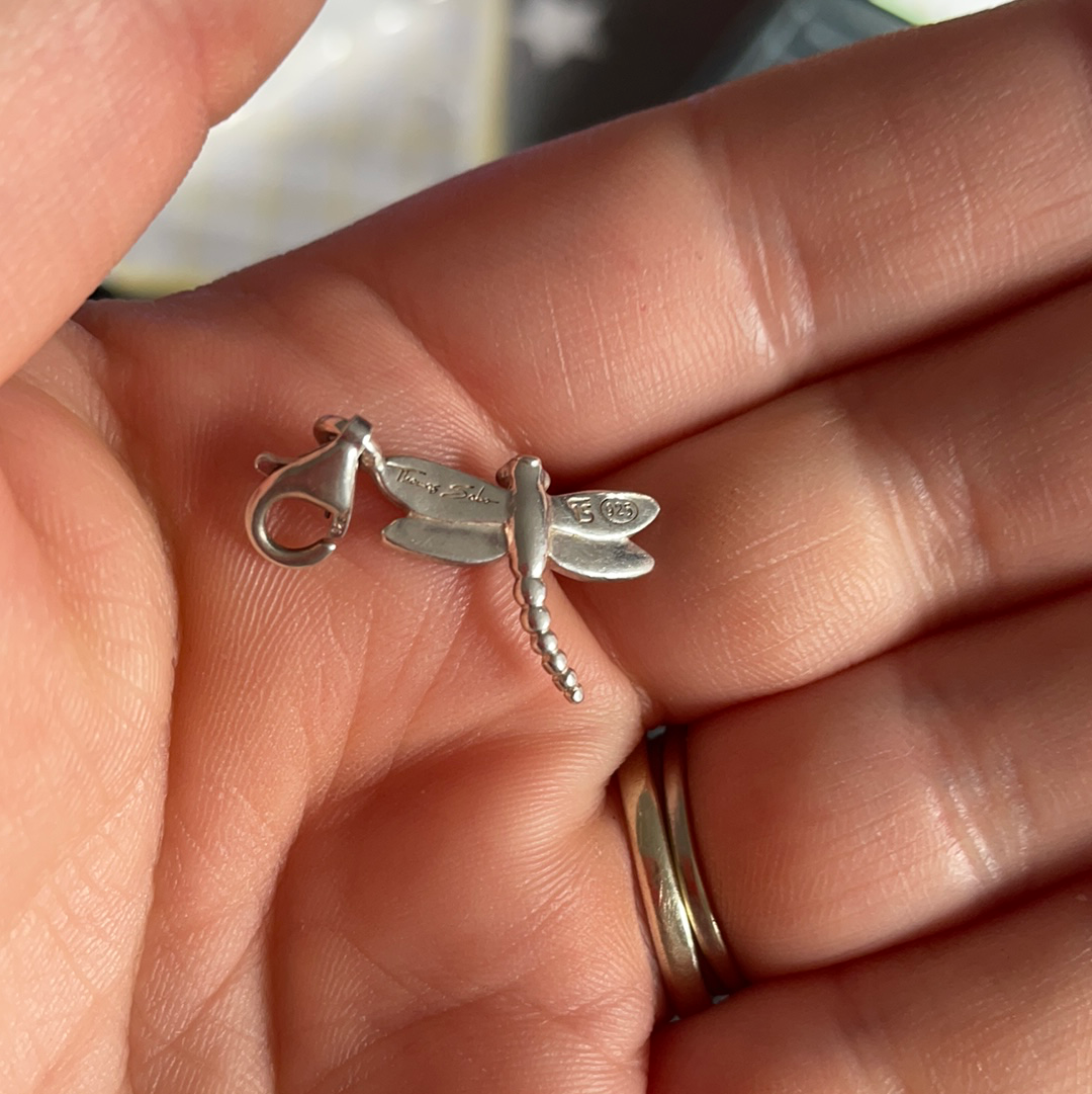 Thomas Sabo Sterling Silver Enamel Dragonfly Clip Dangle With Golden and Pink Wings HTF