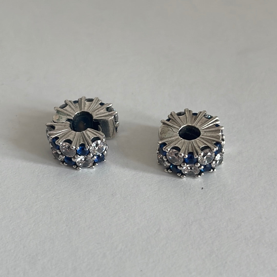 Genuine Pandora Pair of Pave Clear and Navy Blue Silicone Insert Clip x1