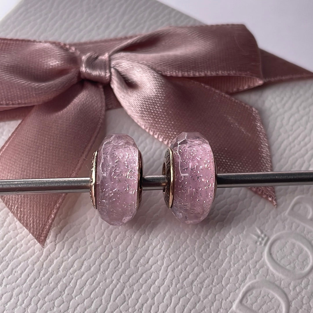 Genuine Pandora Rose Gold Faceted Murano In Pink With Sparkle