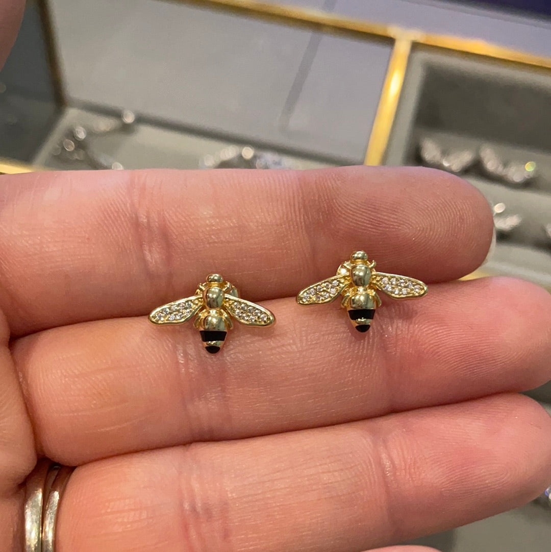 Brand New Sterling Silver Gold Plated Pave Bee Earrings Beautiful CHOICE OF TWO