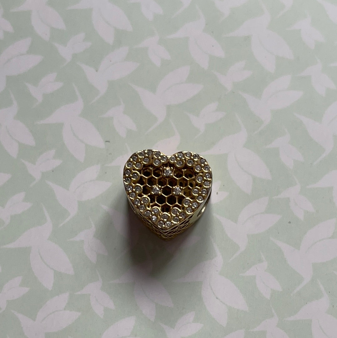 Genuine Pandora Shine Gold Pave Honeycomb Openwork Charm