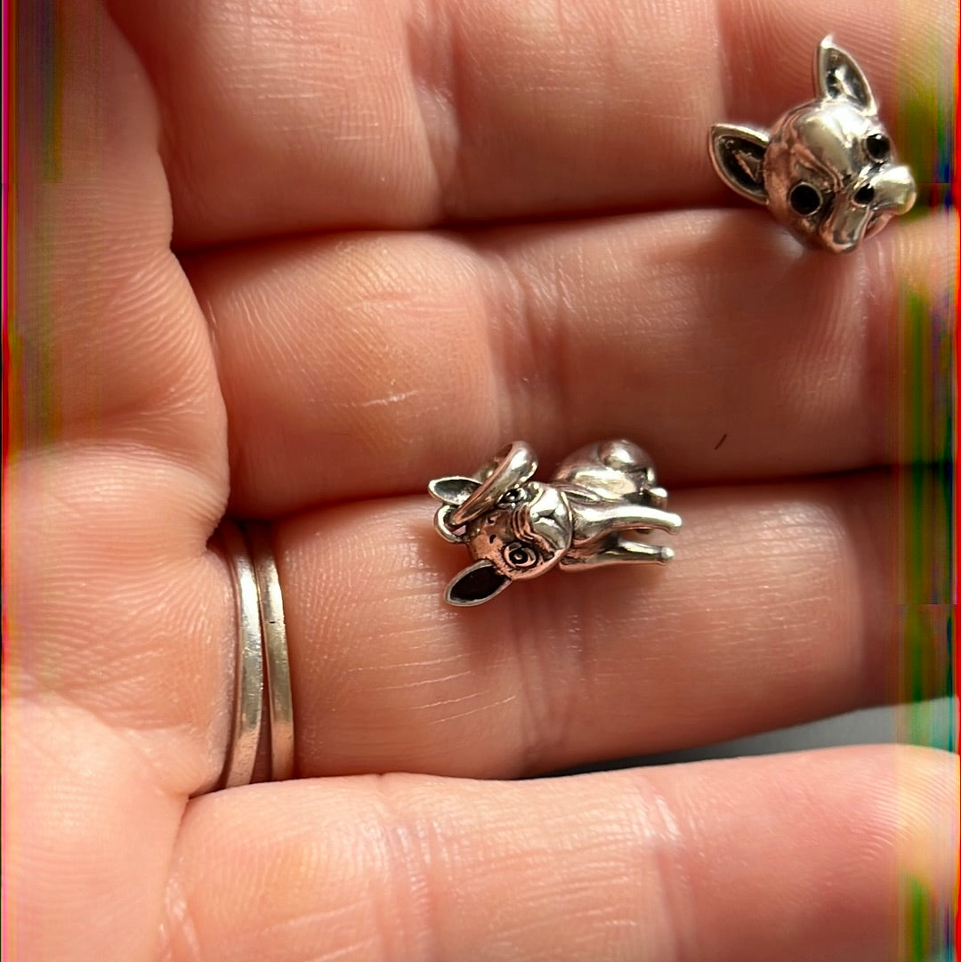 Sterling Silver French Bulldog Dog Charms x2 Pair