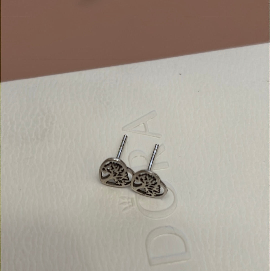 Sterling Silver Family Tree Heart Stud Earrings