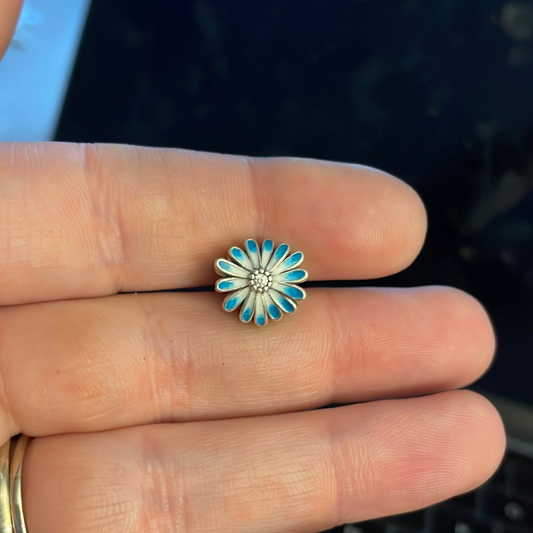 Genuine Pandora Light Blue Enamel Daisy Flower Ball Openwork