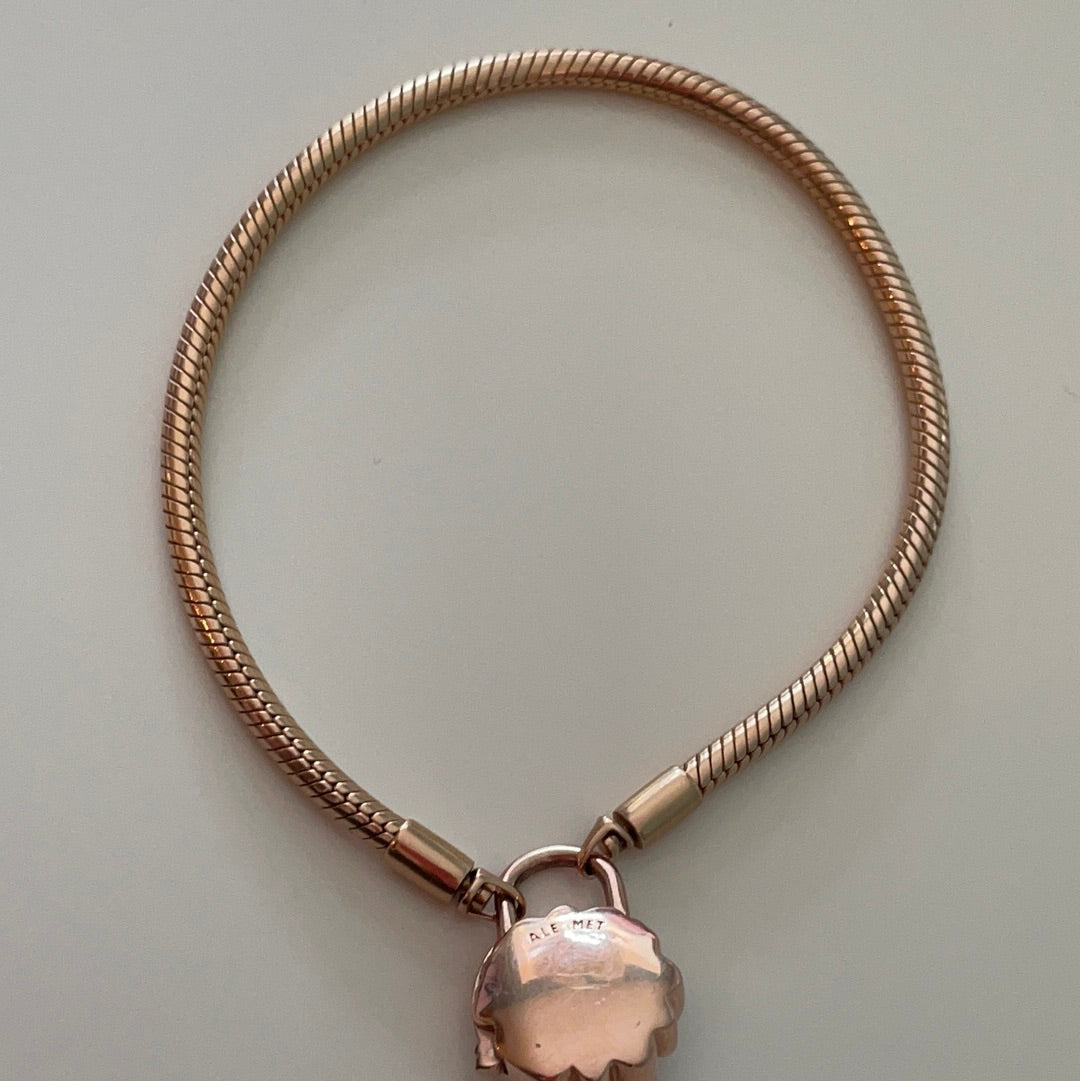 Genuine Pandora Rose Gold Heraldic Pink Stoned Lock Bracelet