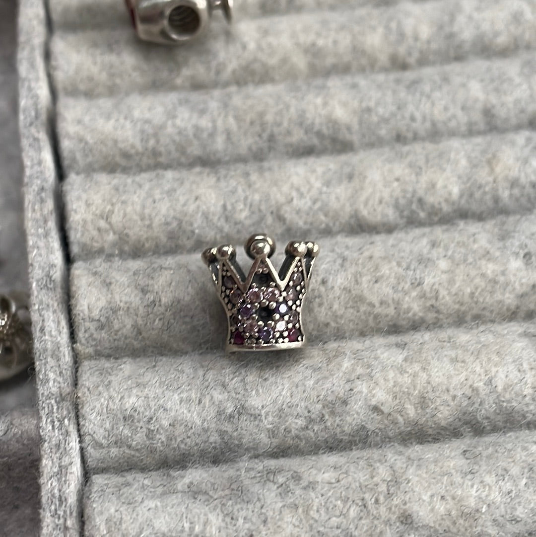 Sterling Silver Crown With Pink Pave Charm