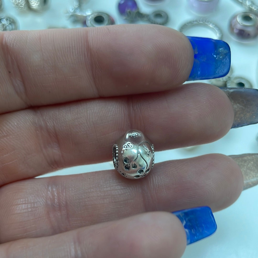 Genuine Pandora Flower Openwork Skull Charm With Pave Flowers