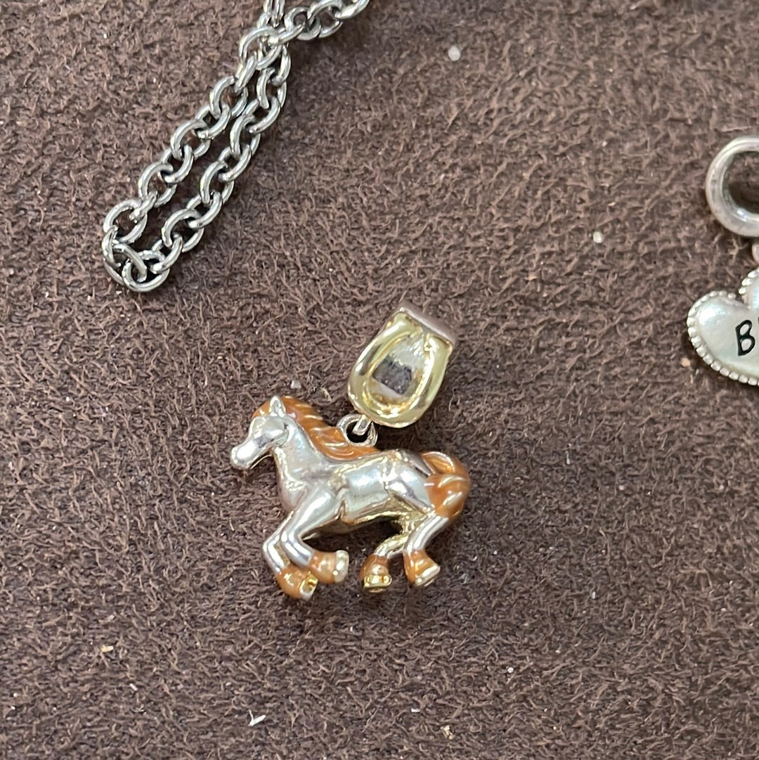 Sterling Silver and Gold Tone Horse / Pony Running Dangle BEAUTIFUL Charm