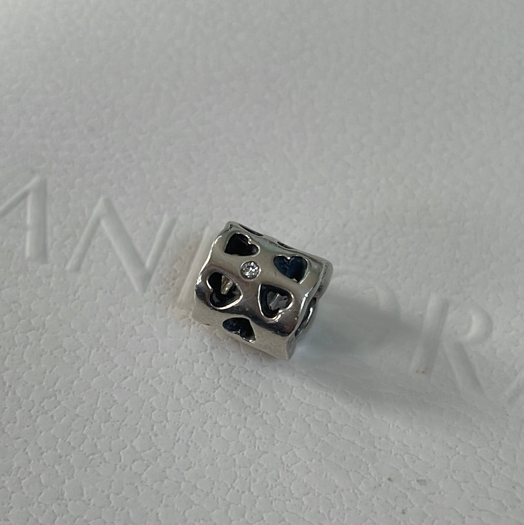 Genuine Pandora Barrel Heart Open work Charm with Cz Stone x1