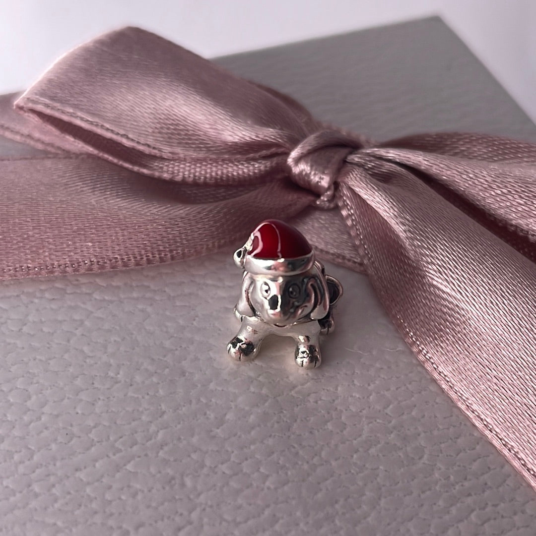 Genuine Pandora Christmas Dog With Santa Hat Charm