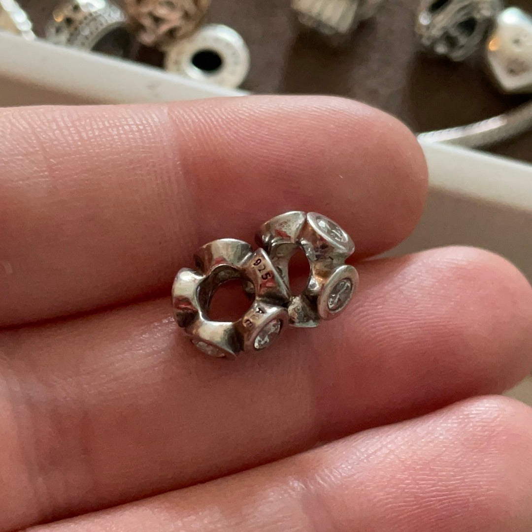 Genuine Pandora Clear Stone Spacer Charm Retired - PAIR