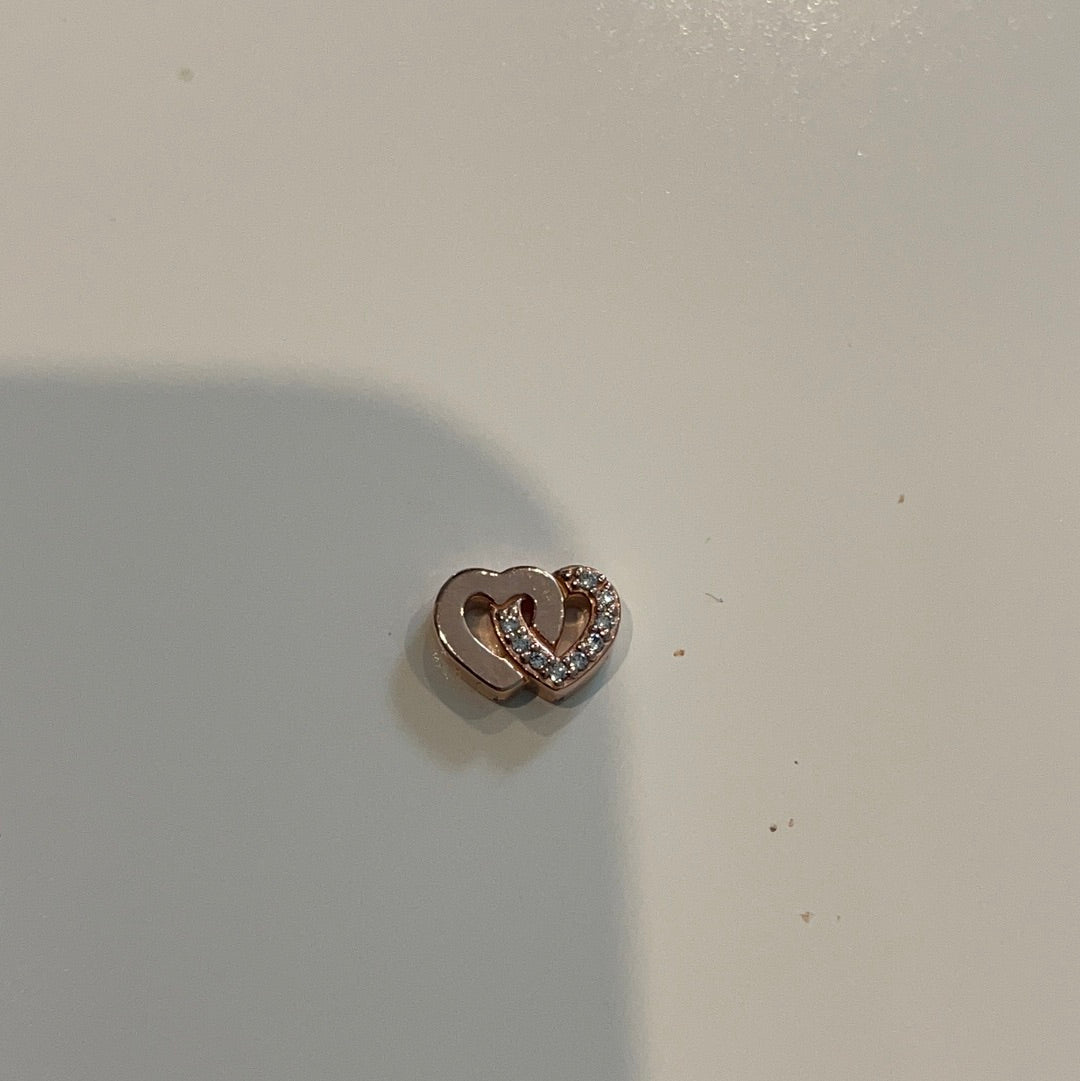 Genuine Pandora Petite Rose Gold Double Interlinked Heart Pave Memory Locket Charm