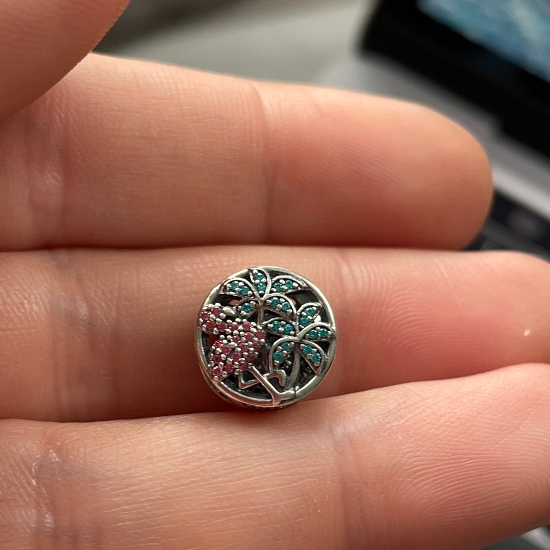 Genuine Pandora Summer Pave Pink Flamingo and Palm Tree Charm