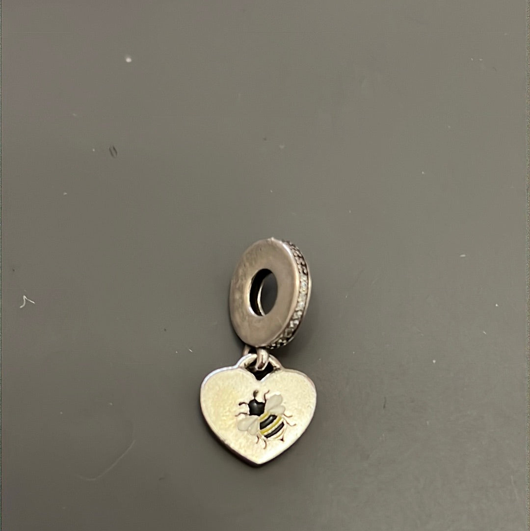 Genuine Pandora Manchester Enamel Bee Dangle Love Heart Charm