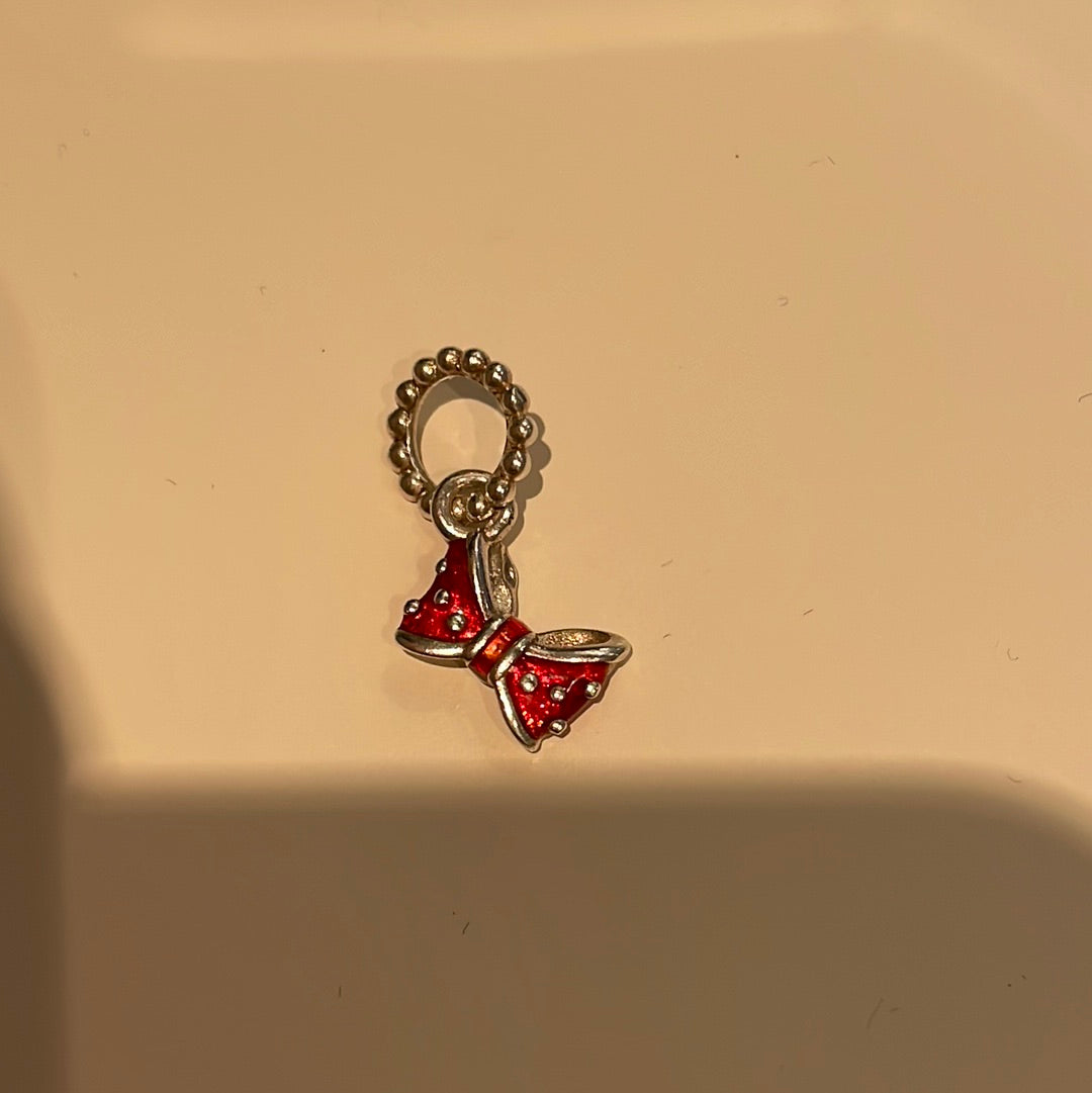 Genuine Chamilia Disney Minnie Mouse Red Enamel Bow Dangle Charm