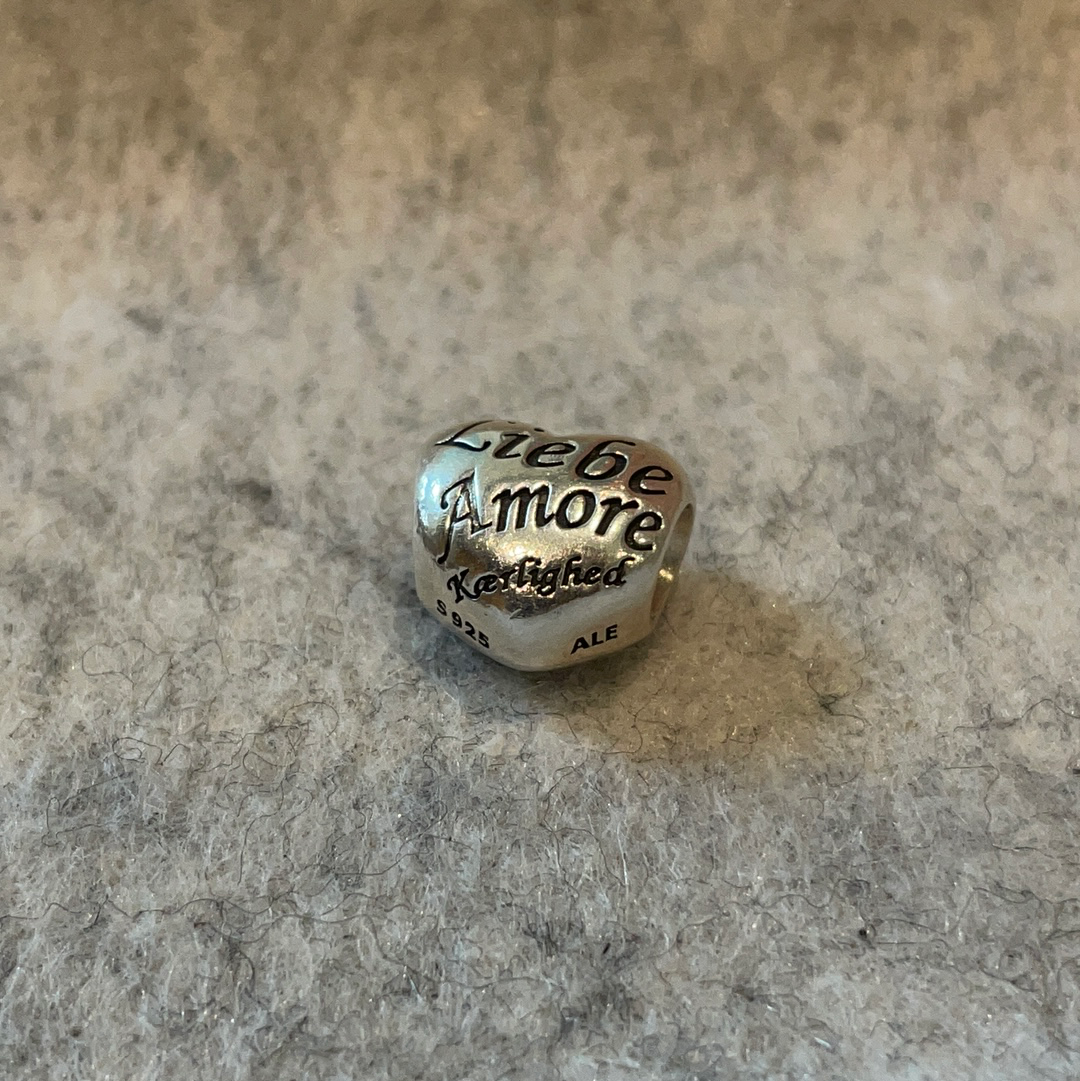 Genuine Pandora Love in Different Languages / Language of Love Heart Silver Charm
