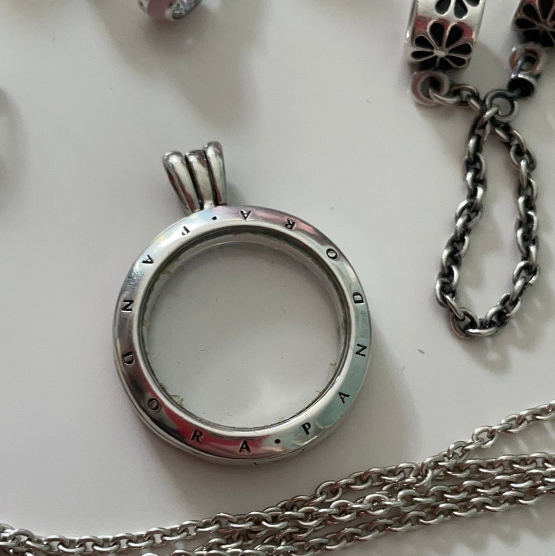 Genuine Pandora Pave CZ Memory Locket Petite Necklace Pendant