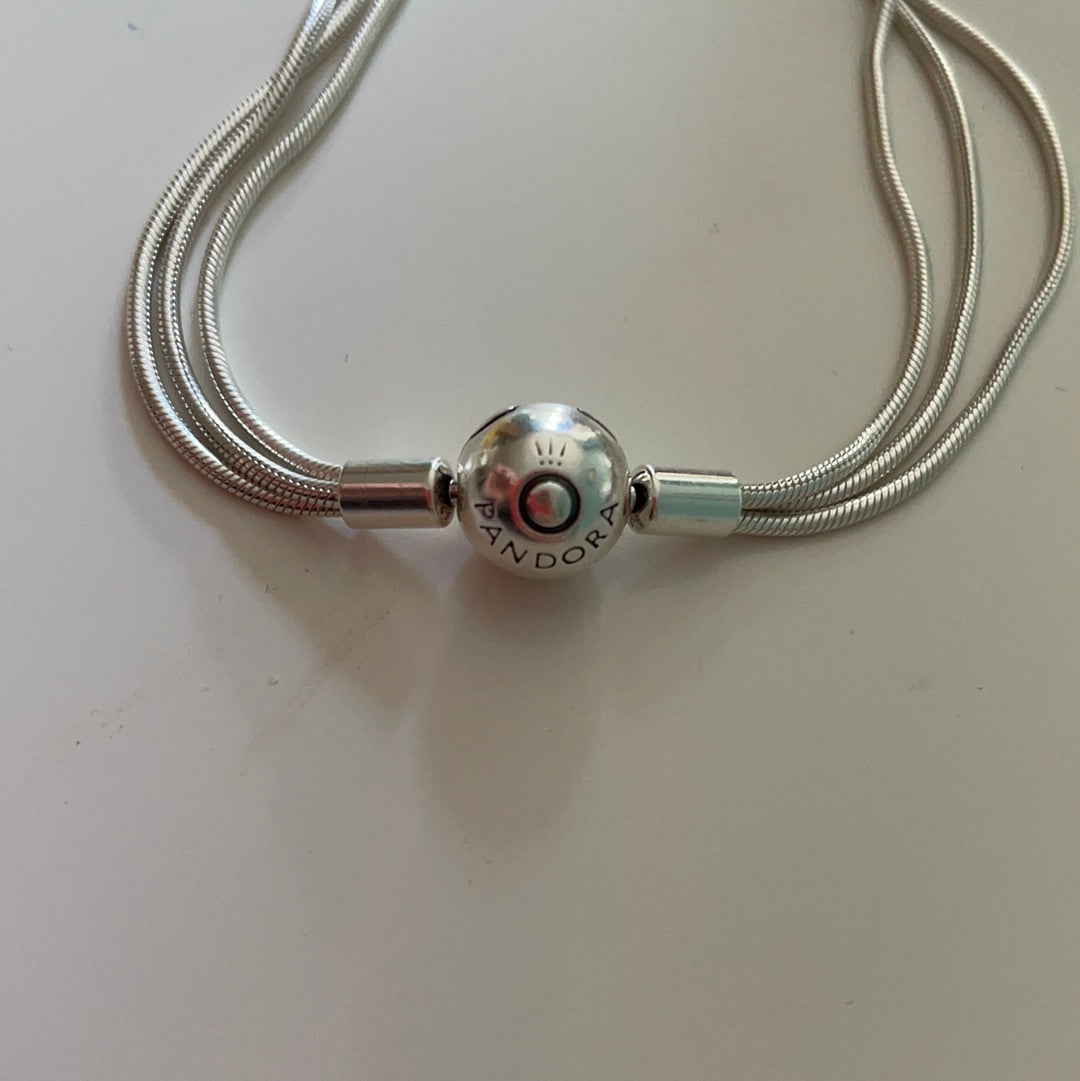 Genuine Pandora Moments Silver/ Rose Gold Multi-Snake Chain Charm Bracelet 18cm small