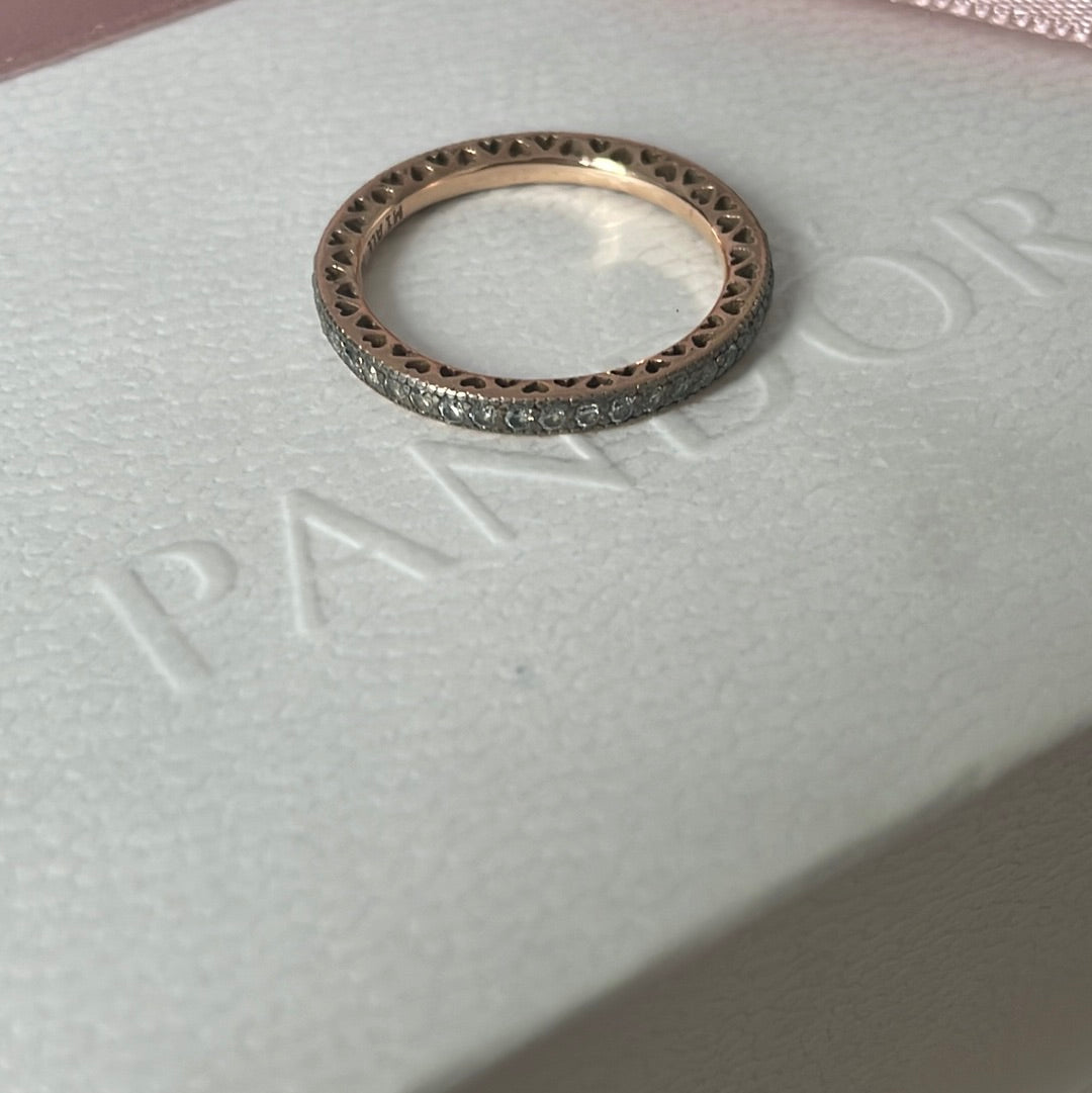 Genuine Pandora Rose Gold Radiant Heart Sparkle Stone All Around the Band Size