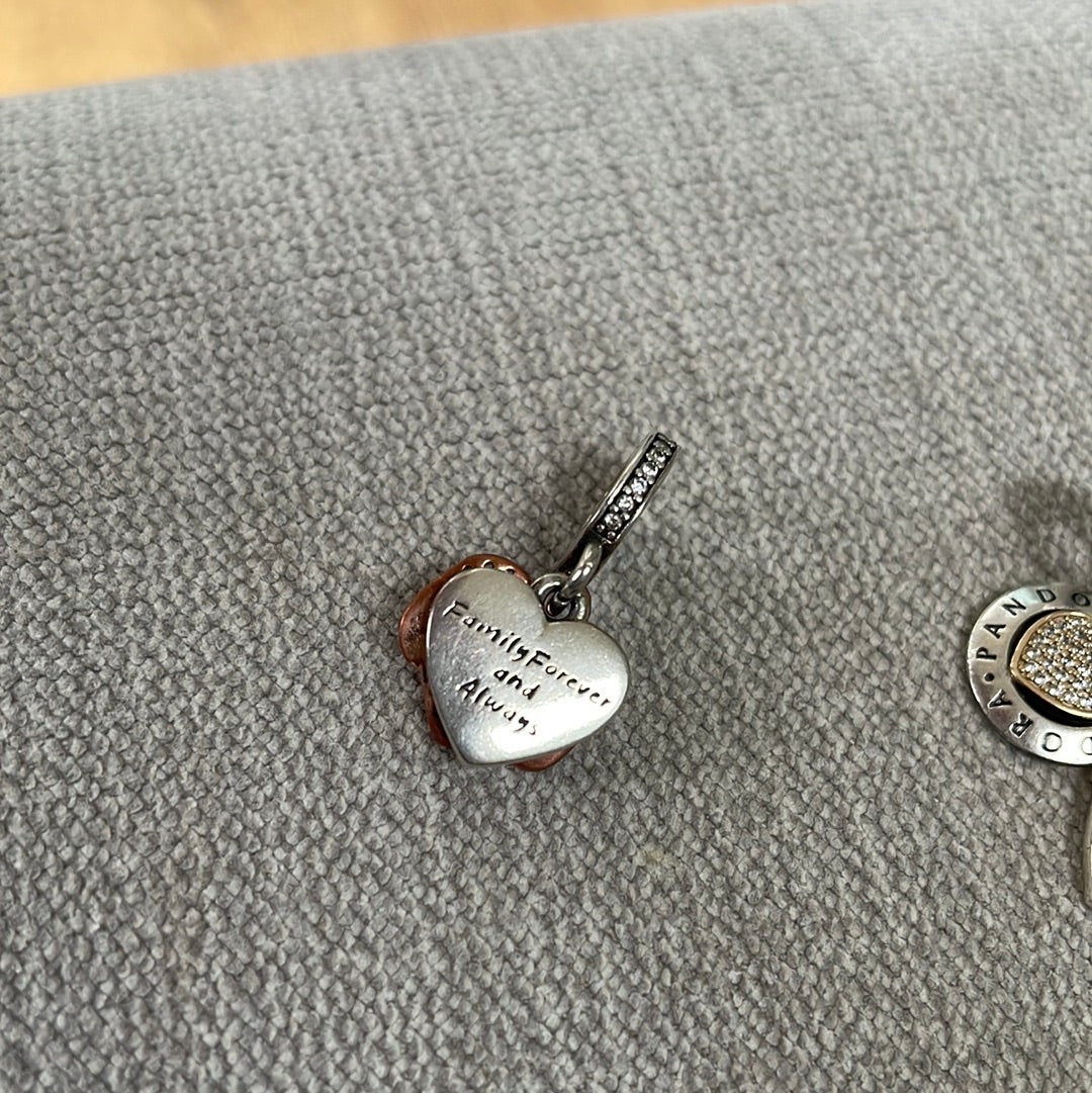 Genuine Pandora Family Forever and Always Rose Gold Pave Enamel Dangle Charm