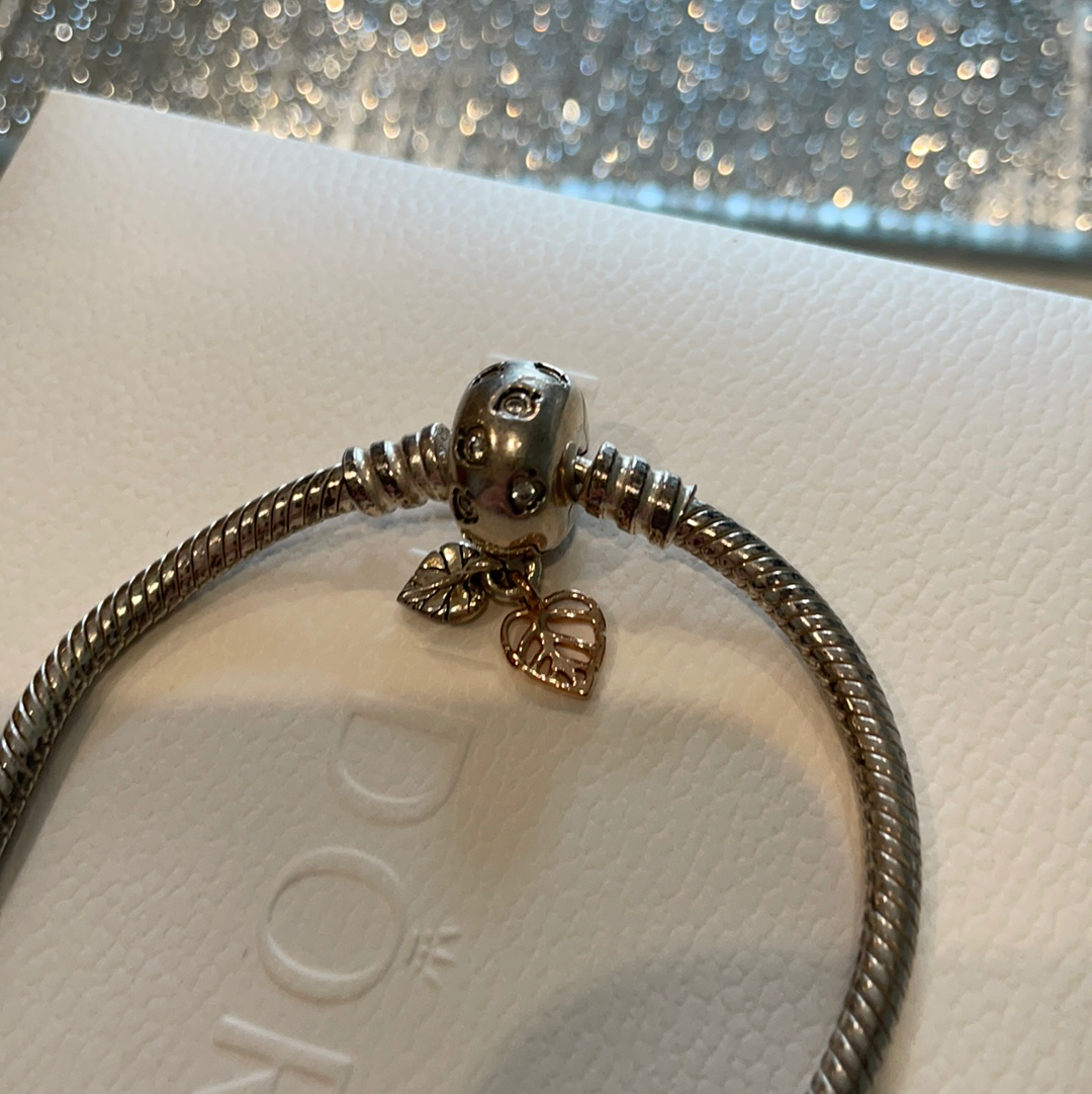 Genuine Pandora Snake Chain Moments Original Bracelet New Style Smooth Leaf and Pave Style 18cm