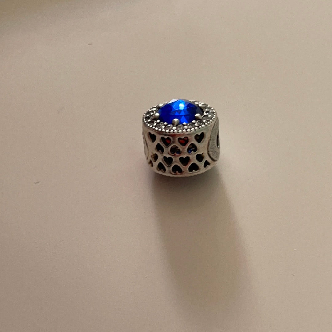 Genuine Pandora Peace Blue Stone and Pave Rim Charm Sparkle Essence