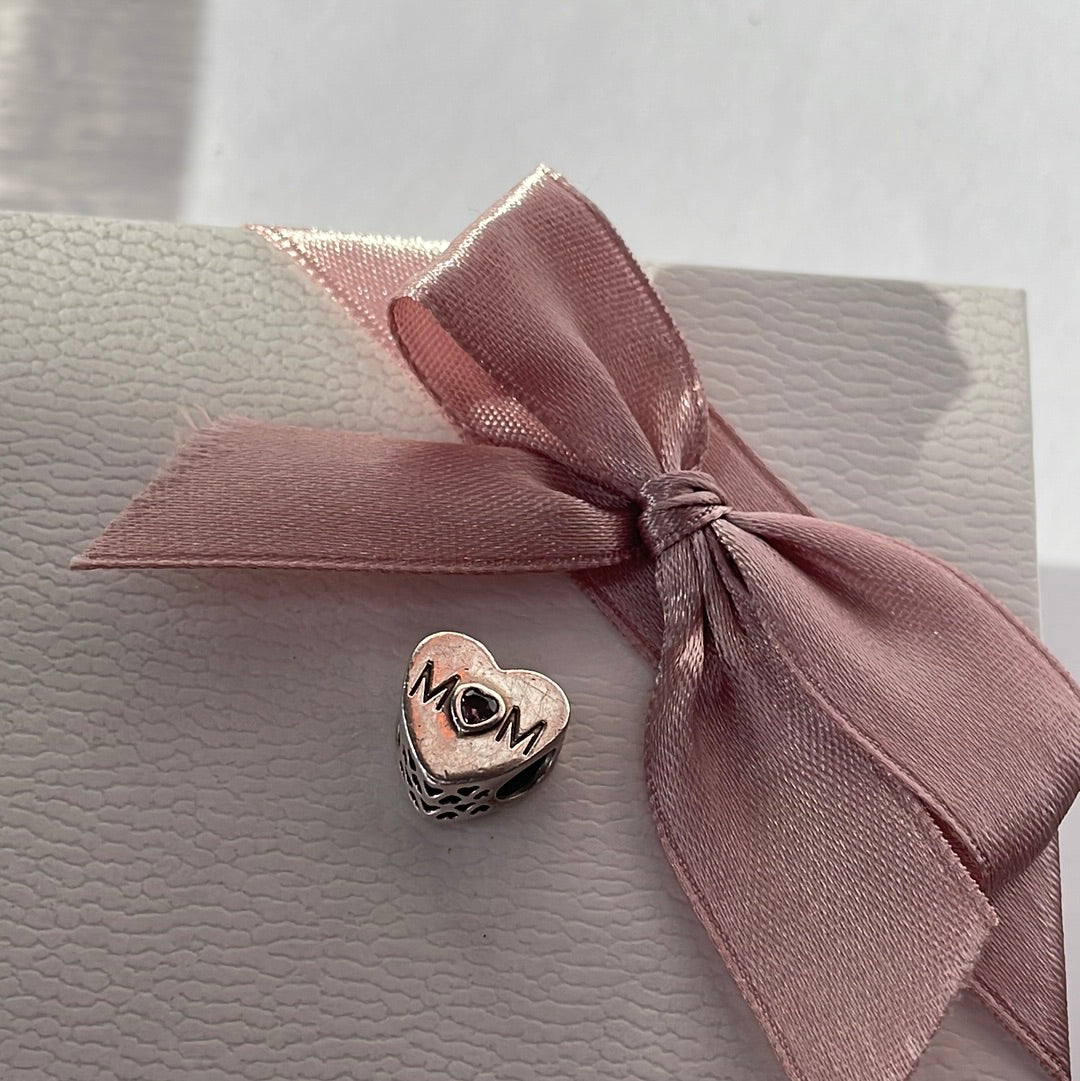 Genuine Pandora Mum Mom Stone Heart Charm Gift Charm