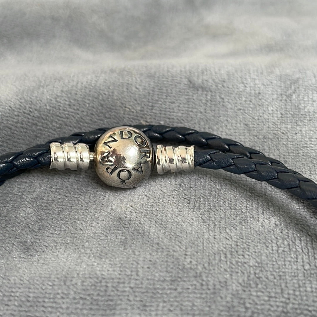 Genuine Pandora Very Dark Grey Double Wrap Leather Bracelet New Style Medium (39cm)