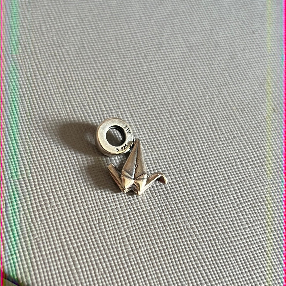 Genuine Pandora Japanese Origami Crane Paper Dangle RARE HTF Dangle