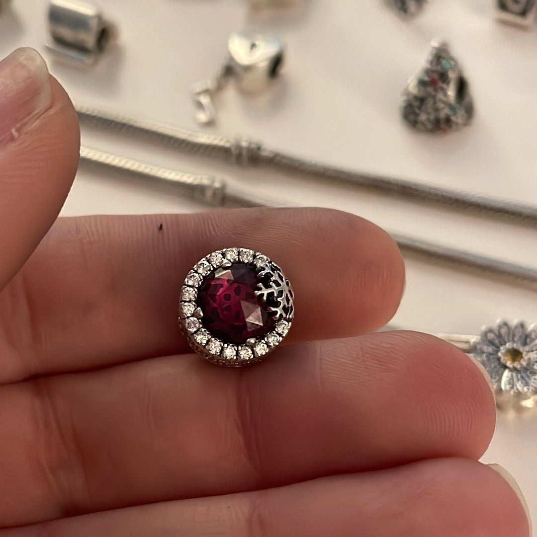 Genuine Pandora Red Pave Large Cz Sparkle Snowflake Red and Clear Charm Large