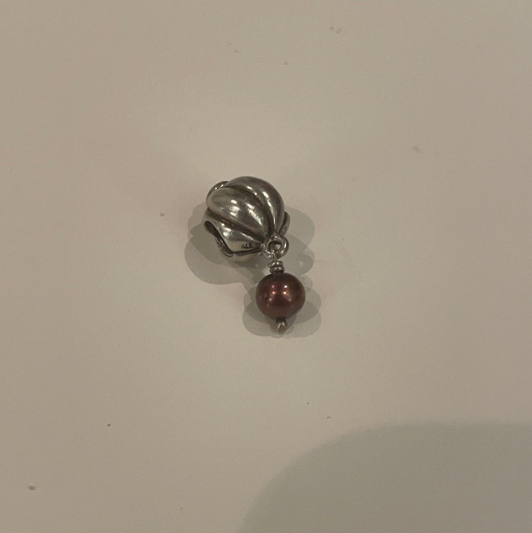 Genuine Pandora Dangle Two Tone Pearl purple Dangle Charm