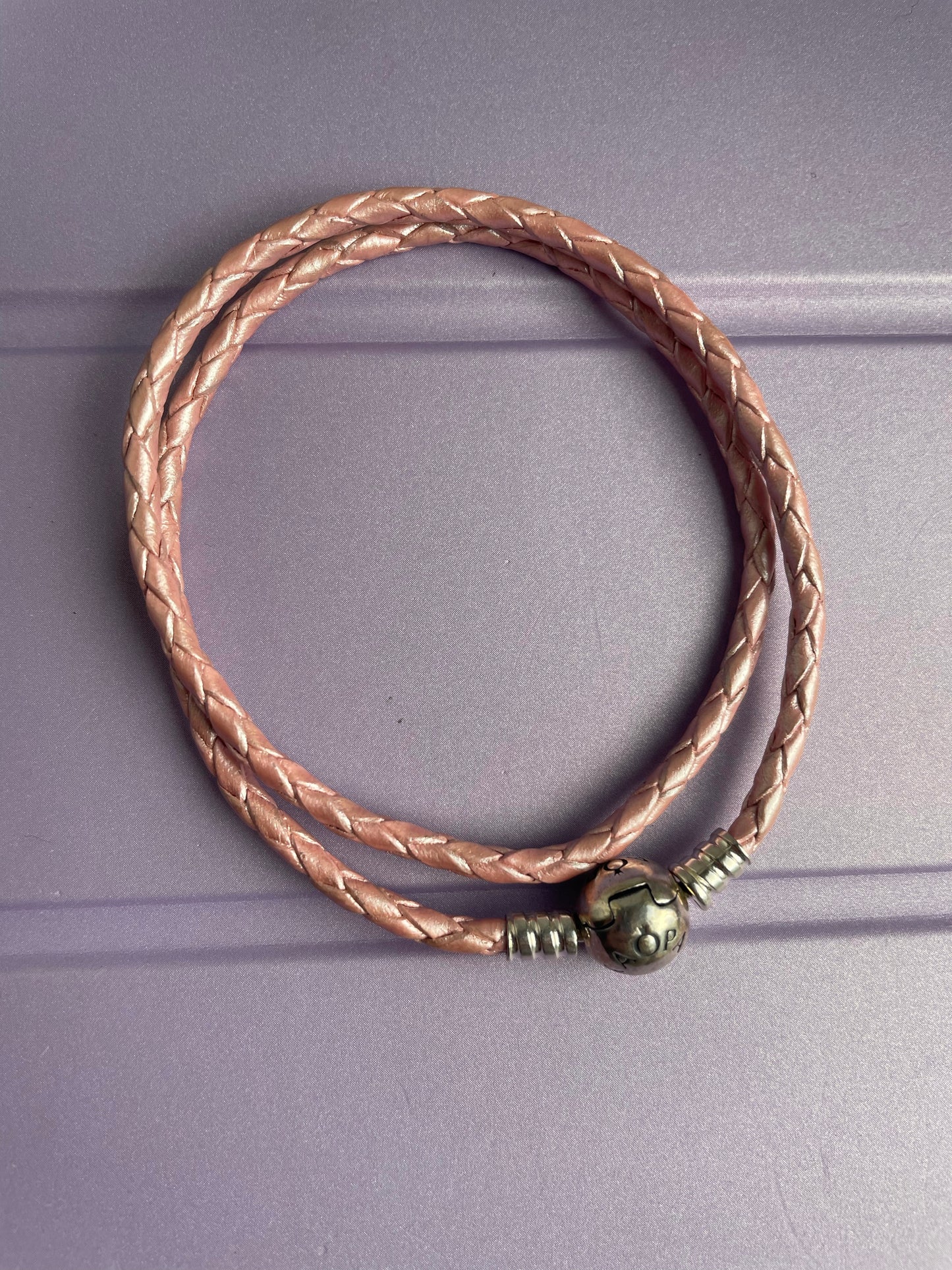 Genuine Pandora Double Wrap Leather New Style Clasp Pink Weave Small