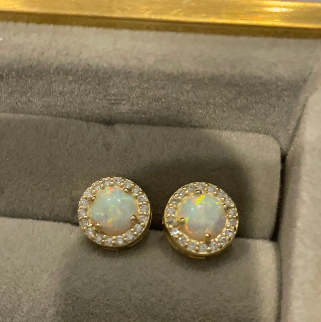 Brand New Sterling Silver Gold Plated Simulated Opal Stunning Earrings