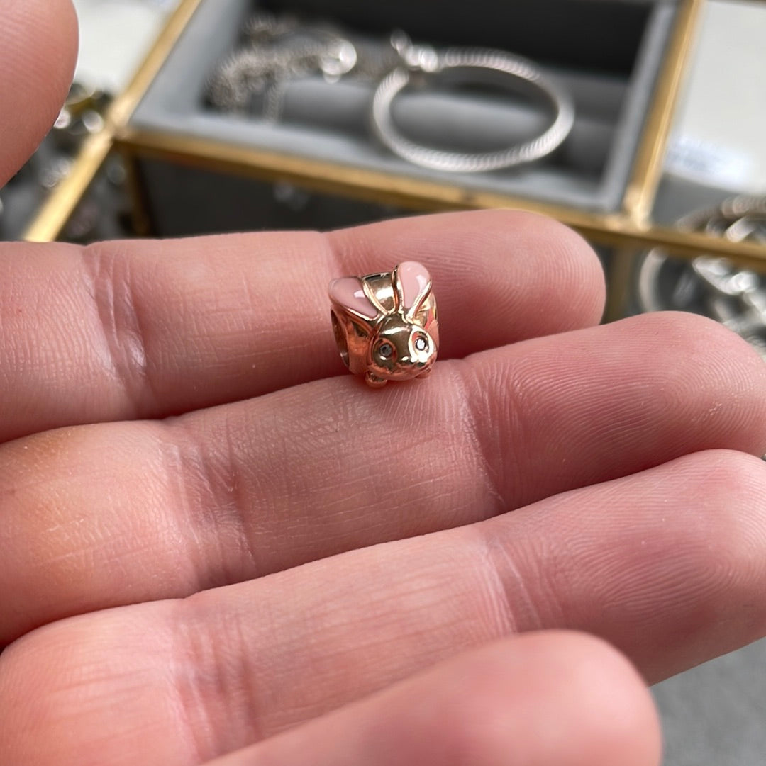 Genuine Pandora Rose Gold Rabbit Bunny Animal With Enamel Ears Charm