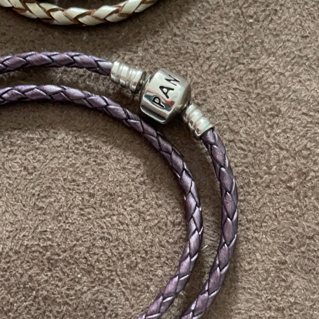 Genuine Pandora Purple Double Leather Bracelet Size Medium 36cm