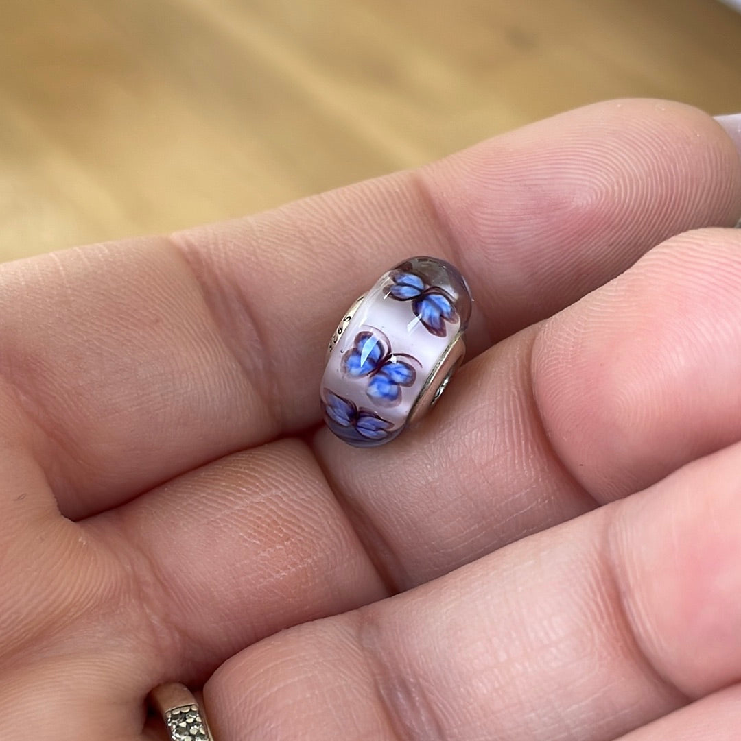 Genuine Pandora Pink and Blue Butterfly Murano Charm