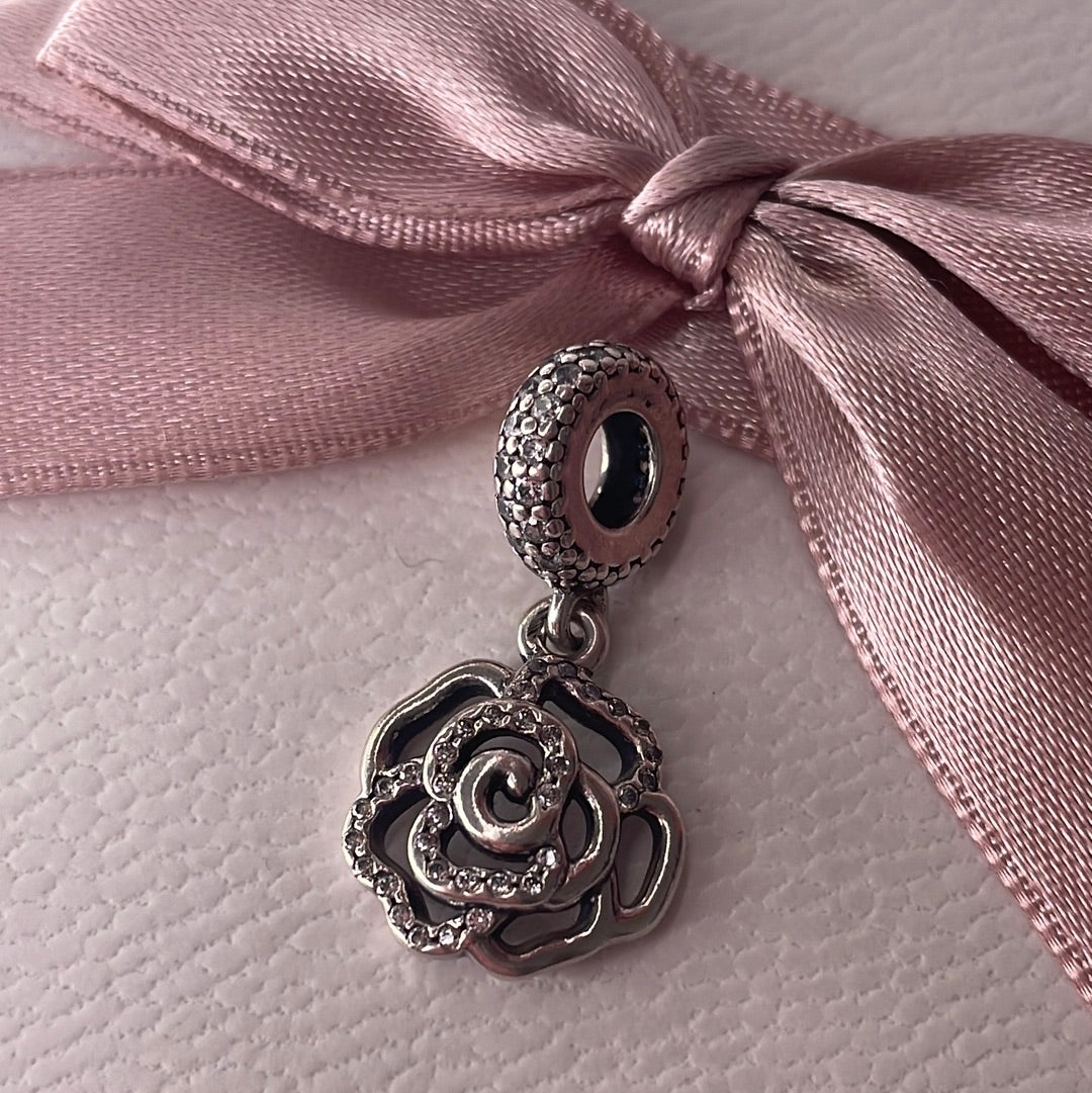 Genuine Pandora Pave Rose Dangle Flower