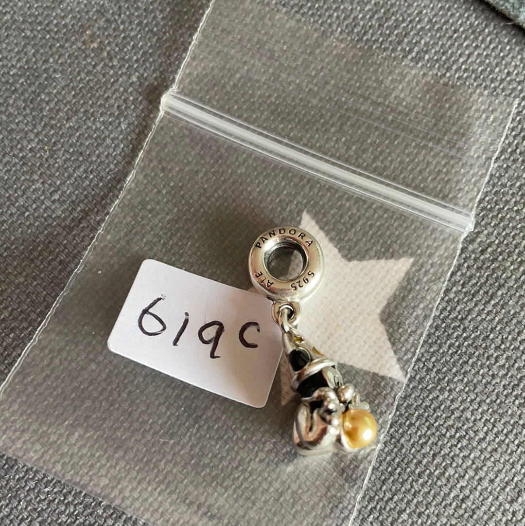 Genuine Pandora Exclusive Disney Mickey Mouse the Sorcerer Fantasia Golden Pearl Enamel Charm RARE