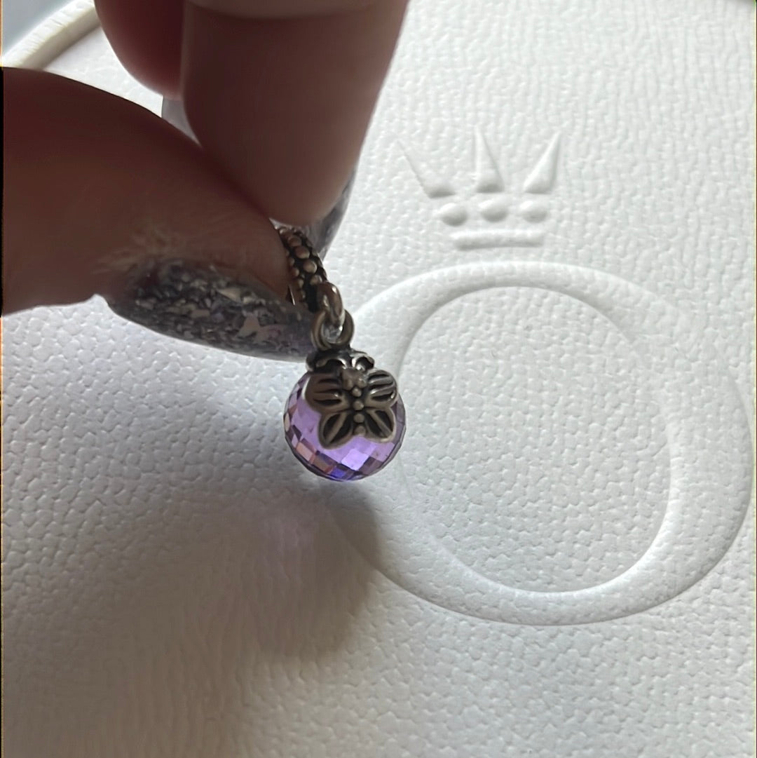 Genuine Pandora Purple Morning Spring 2014 Faceted Murano Dangle Charm With Pave Butterfly