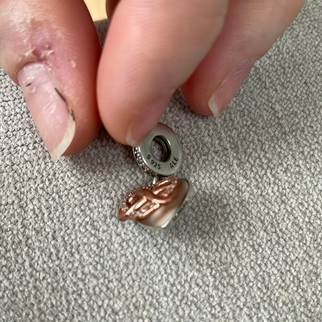 Genuine Pandora Family Forever and Always Rose Gold Pave Enamel Dangle Charm