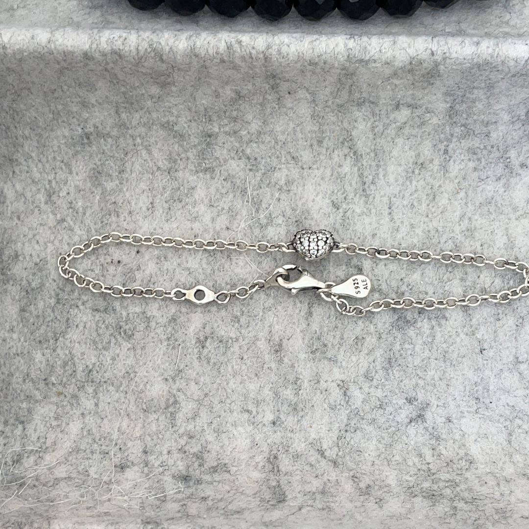Genuine Pandora Pave Heart Dainty Adjustable Bracelet SMALL