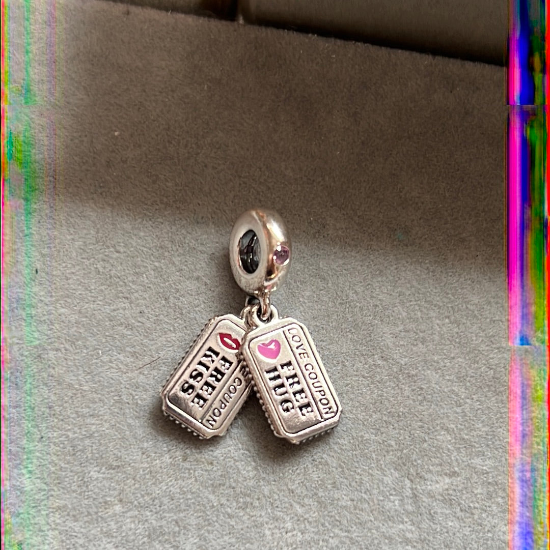 Genuine Pandora Brand New Coupon Free Hugs Free Kiss Dangle Charm