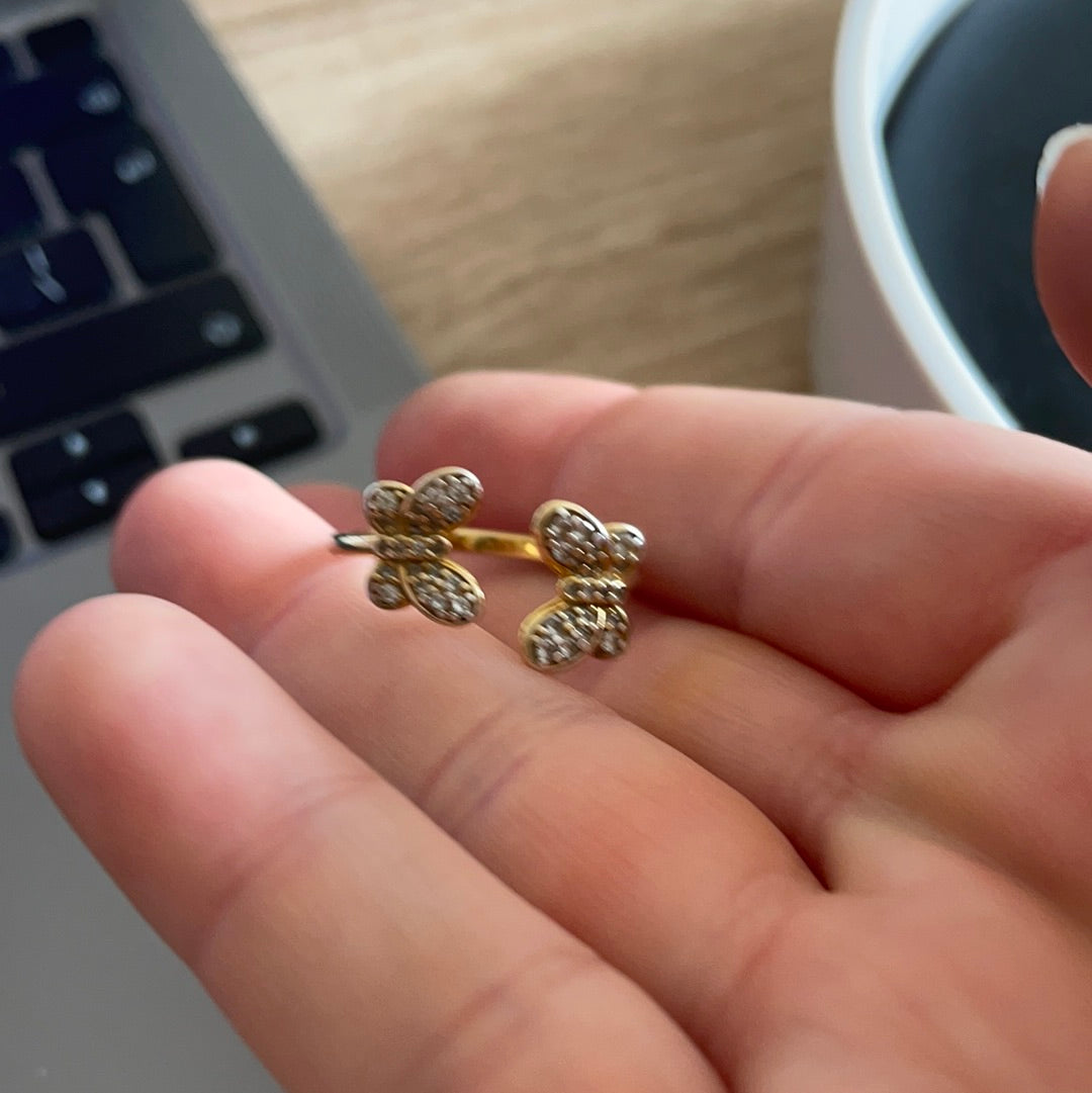 Genuine Pandora Shine Gold Double Open Butterfly Sparkle Pave Ring
