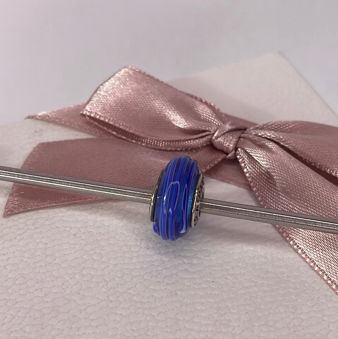 Genuine Pandora Blue Line Swirl Murano Glass Charm