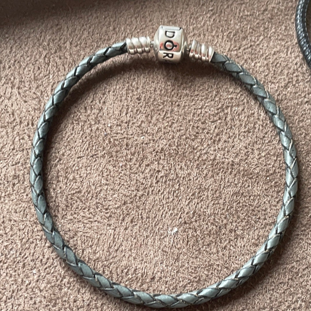 Genuine Pandora Dark Grey Leather Bracelet 18cm