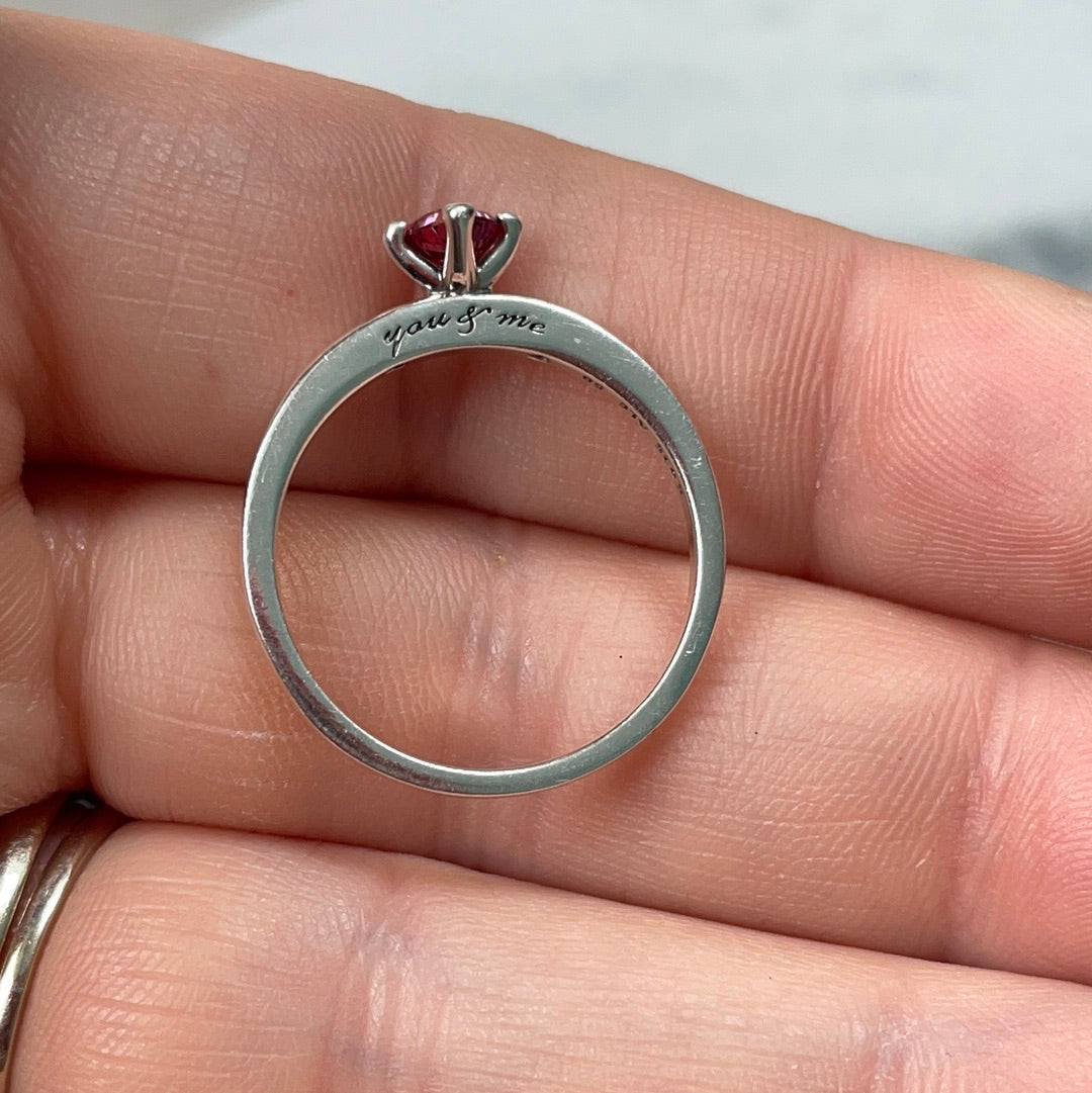 Genuine Pandora Ring Size ... You & Me' Pink Stone Valentine's Day Ring Love Heart