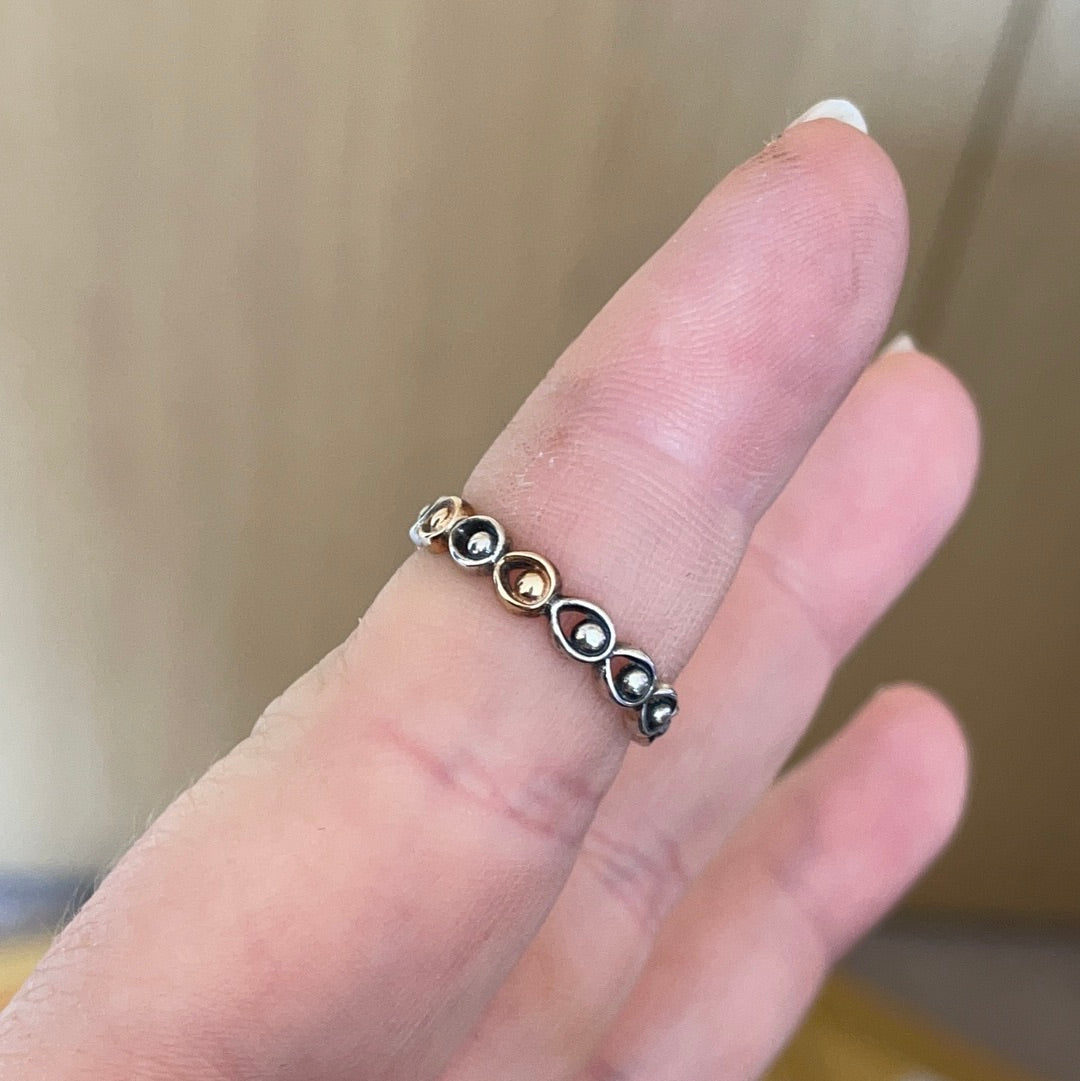 Genuine Pandora Two Tone RARE Peacock Dot in a Dot Ring Band Size 50