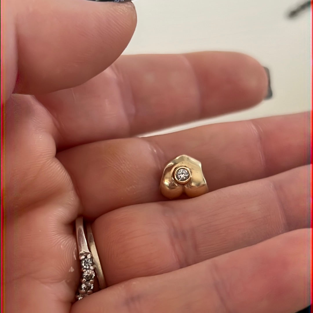 Genuine Pandora Solid Gold 14ct Puffed Heart With Diamond Rare Charm
